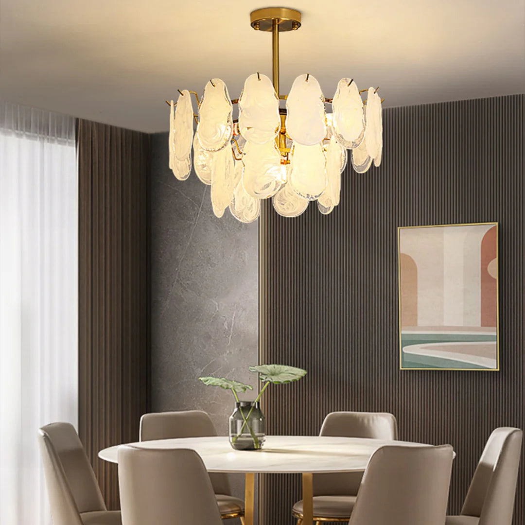 Round Cloud Glass Brass Chandelier