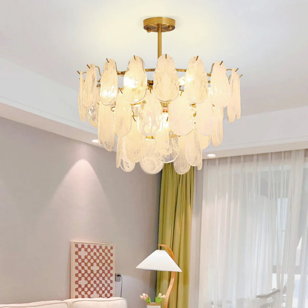 Round Cloud Glass Brass Chandelier