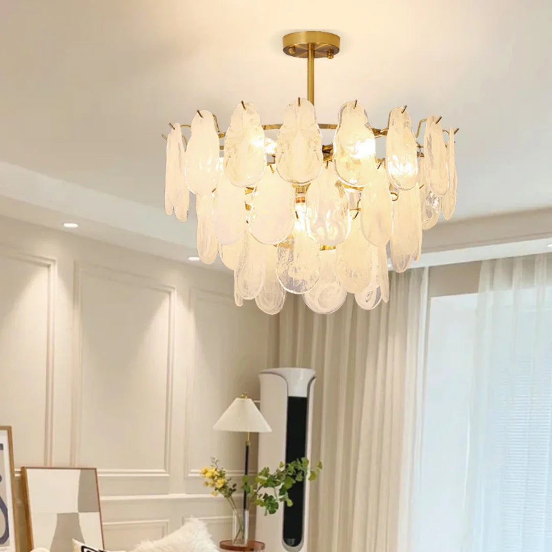 Round Cloud Glass Brass Chandelier