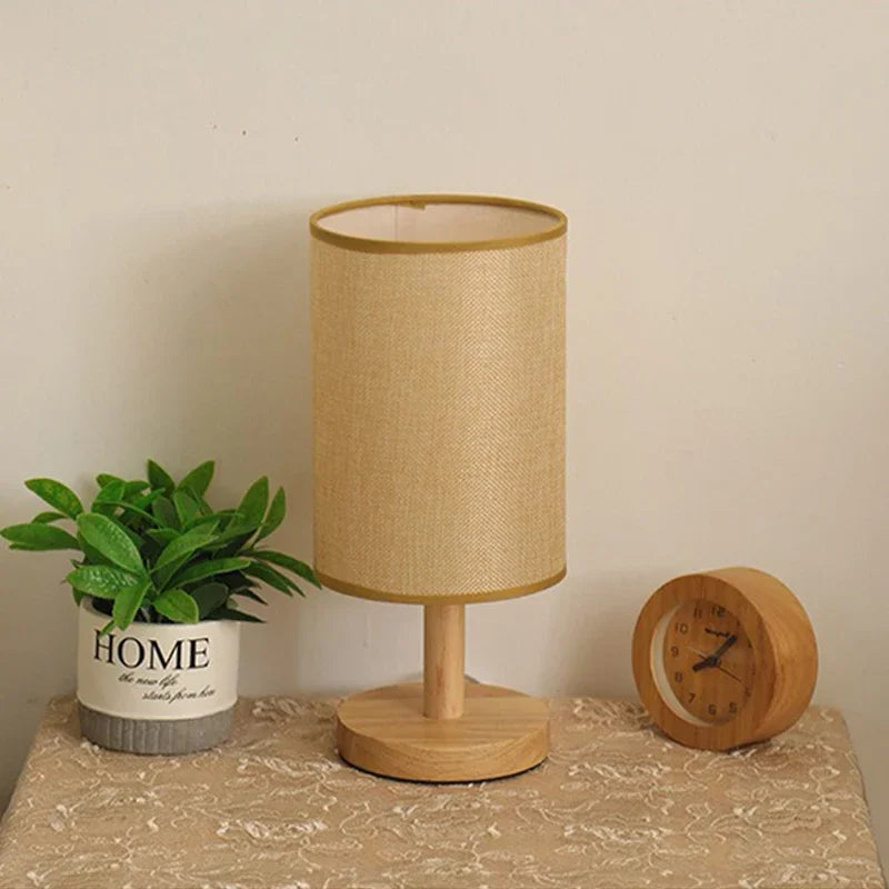 USB plug Lamp Night Lights Table Lamp For Bedroom Wooden Desk Lamp Bedside Night Light with Cylinder Lamp Shade Home Decor