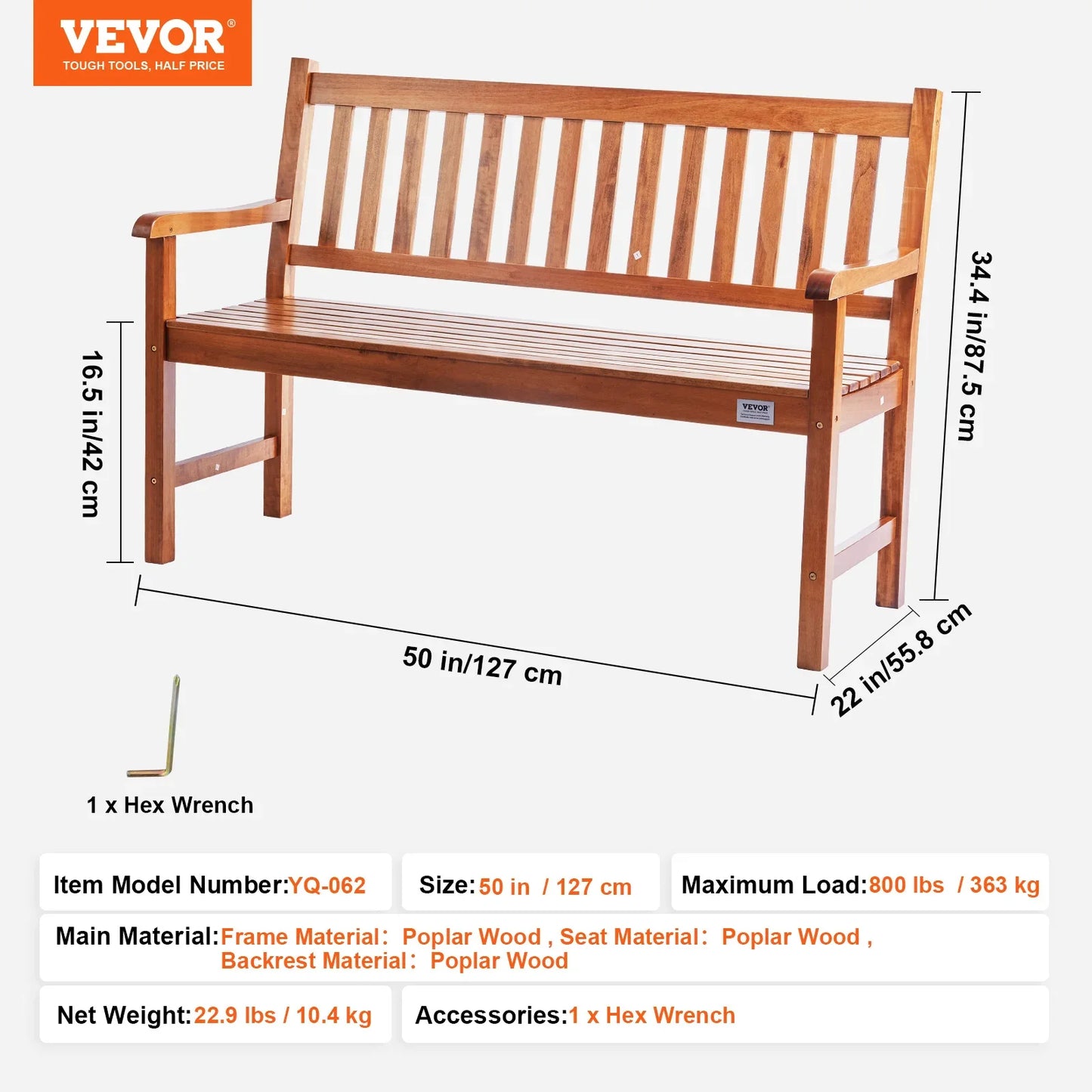 SucceBuy Outdoor Bench Wooden Metal Garden Bench for Outdoors 480 lbs Load Capacity Bench Outdoor Garden Park Bench