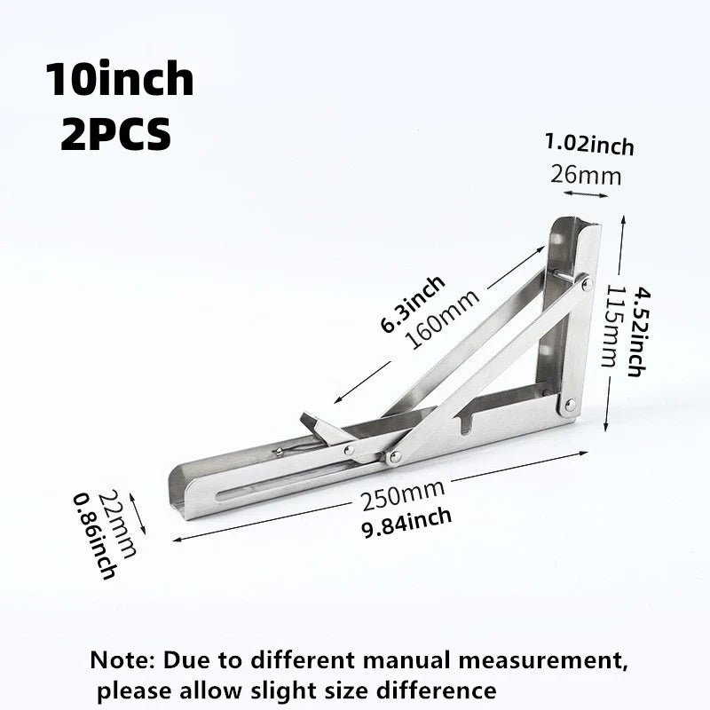 2Pcs Triangle Folding Angle Shelf Bracket Heavy Duty Stainless Steel Collapsible Shelf Bracket for Table Work Bench Wall Mounted