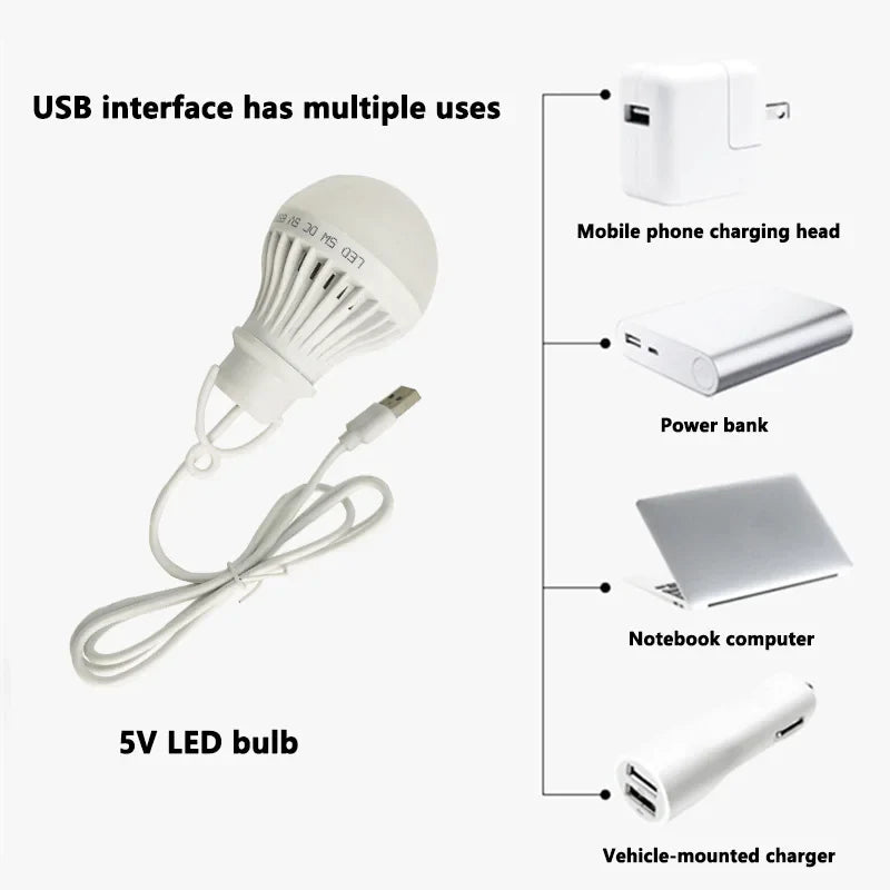 3W 5W 7W USB Lamp Bulb Portable Camping Lantern Lamp LED Power Reading Book Light For Outdoor Camping Tent Emergency Lighting