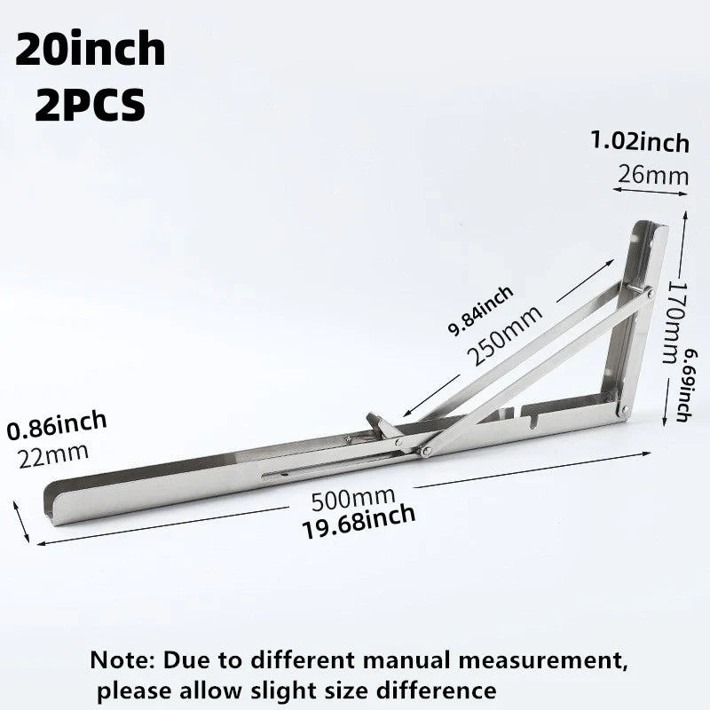 2Pcs Triangle Folding Angle Shelf Bracket Heavy Duty Stainless Steel Collapsible Shelf Bracket for Table Work Bench Wall Mounted