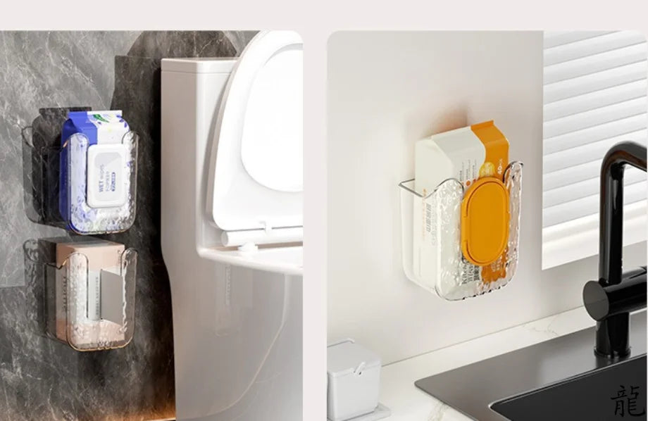 Wall Mounted Wet Wipes Dispenser Self-Adhesive Holder Kitchen Bathroom Tissue Paper Towel Case Box - Home Storage Organizer
