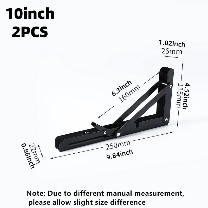 2Pcs Triangle Folding Angle Shelf Bracket Heavy Duty Stainless Steel Collapsible Shelf Bracket for Table Work Bench Wall Mounted