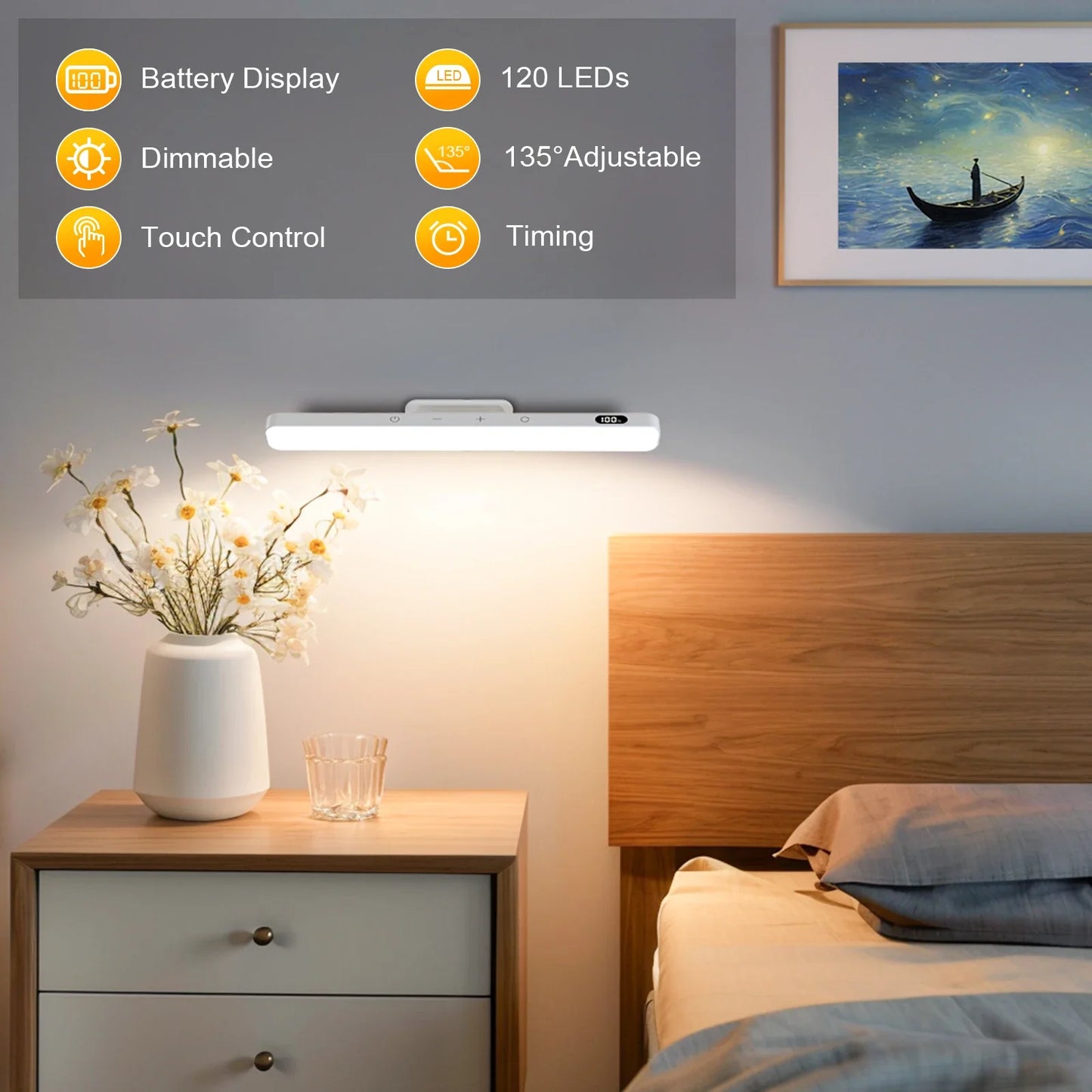 WILLED 5W Dimmable Mirror Lights 3 Colors Adjustable Makeup Light with 120 LED 2500mAh Rechargeable Under Cabinet Led Lights