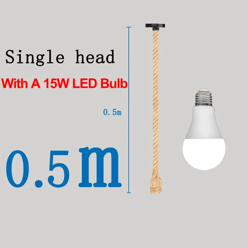 Industrial E27 Vintage Hemp Rope Pendant Lights Attic Personality Indoor Lightings for Loft/Living Room/Bar Pendant Chandelier