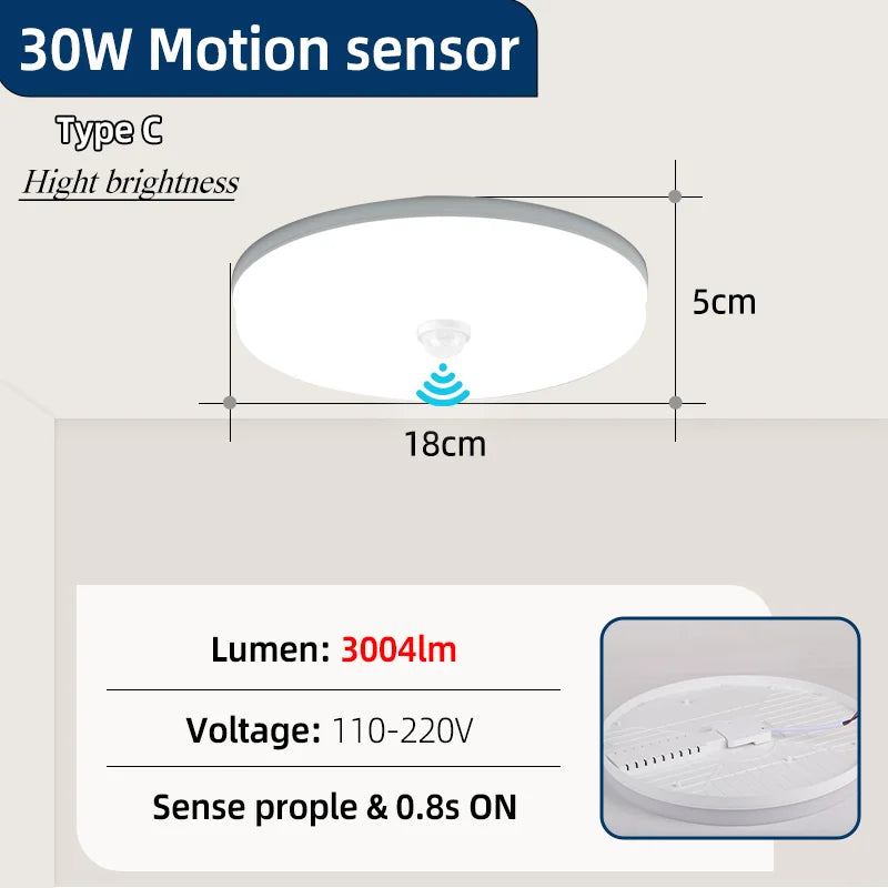 Led Ceiling Lamp With Motion Sensor 40W 30W 20W 18W 15W 12W Led Ceiling Light Fixtures For Entrance Balcony Corridor 110V 220V
