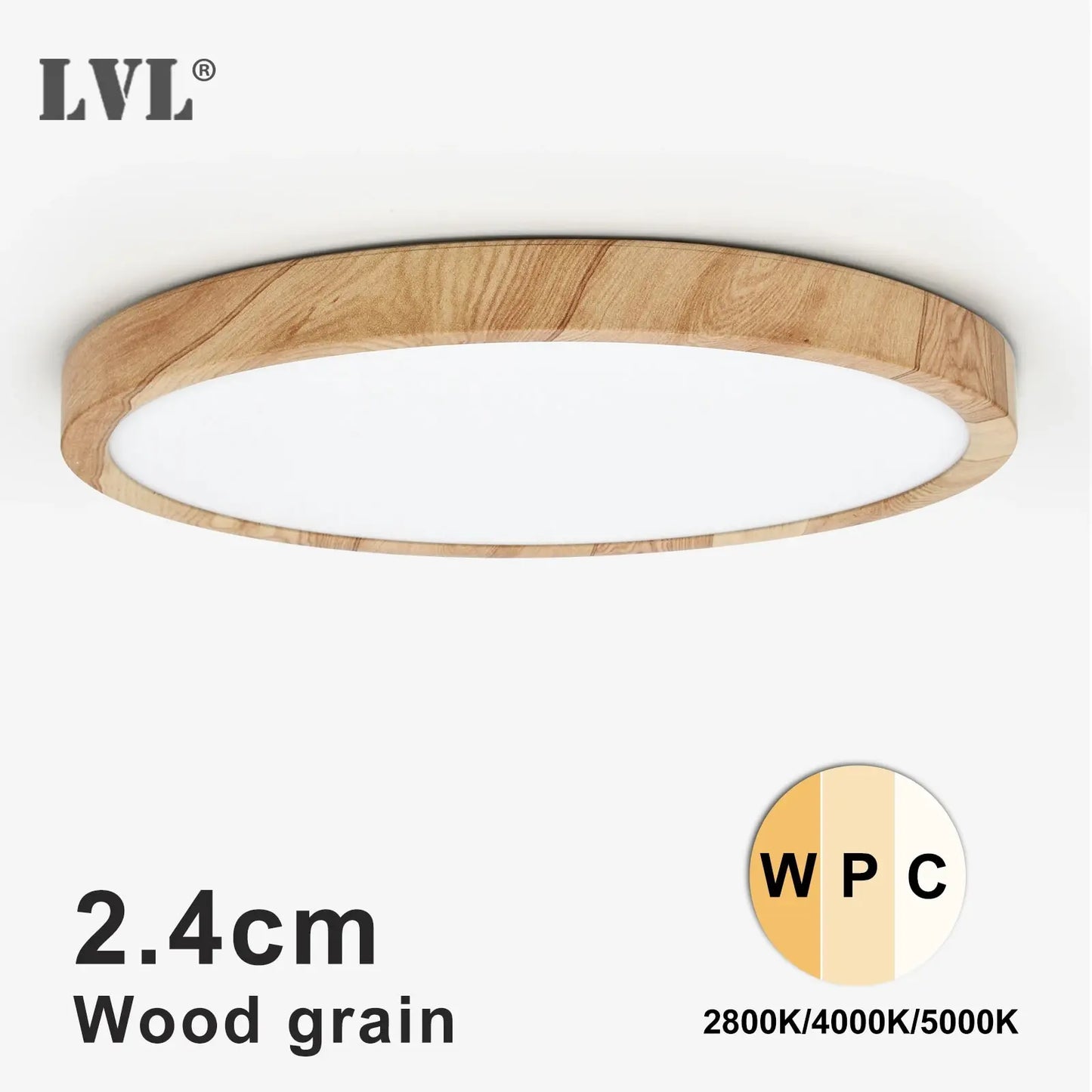 LVL LED Ceiling Light Wood Grain & White 3 in 1 Lighting Colors Home Lighting Kitchen Bedroom Bathroom Round Flush Ceiling Lamp