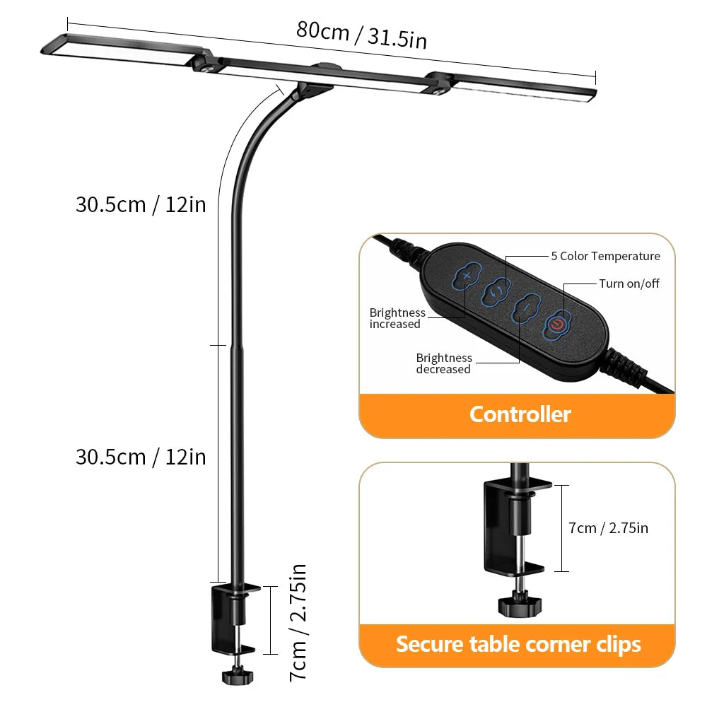 Home LED Eye-Caring Architect Desk Lamp No Flicker Flexible Gooseneck Dimmable Office PC Screen USB Table Light for Reading Work
