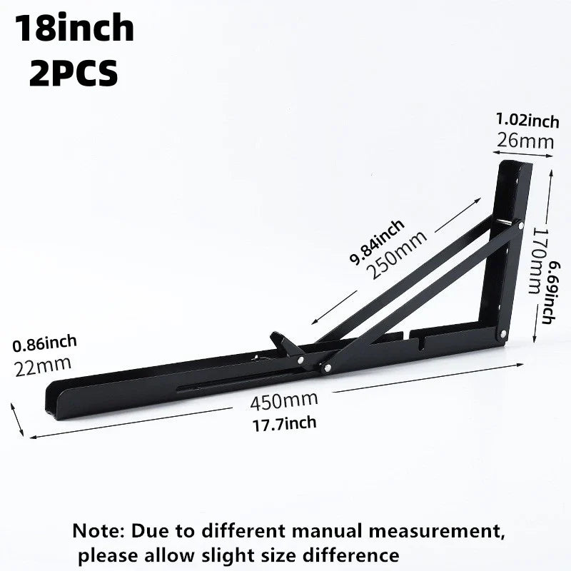 2Pcs Triangle Folding Angle Shelf Bracket Heavy Duty Stainless Steel Collapsible Shelf Bracket for Table Work Bench Wall Mounted