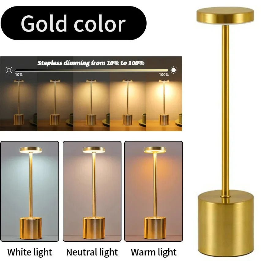 Classic Table Lamp USB Rechargeable Night Light Stepless Dimming Touch Desk Lamp 3 Colors Bedside Lamp Bar Hotel Decoration
