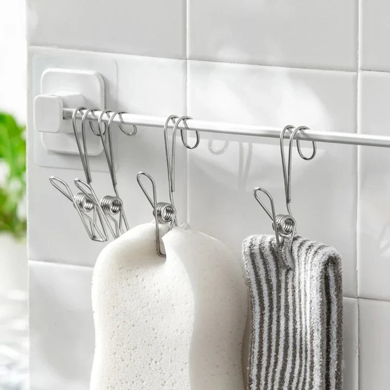 Stainless Steel Clothespins with Hooks Metal Spring Clips with Hooks Universal Hanging Clips for Offices Kitchens Bathroom