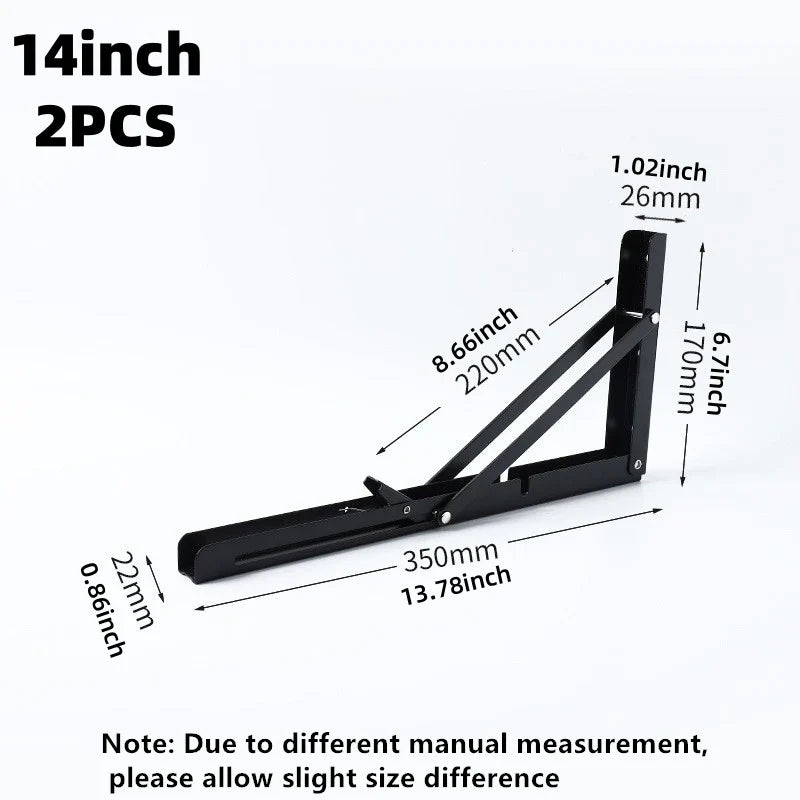 2Pcs Triangle Folding Angle Shelf Bracket Heavy Duty Stainless Steel Collapsible Shelf Bracket for Table Work Bench Wall Mounted