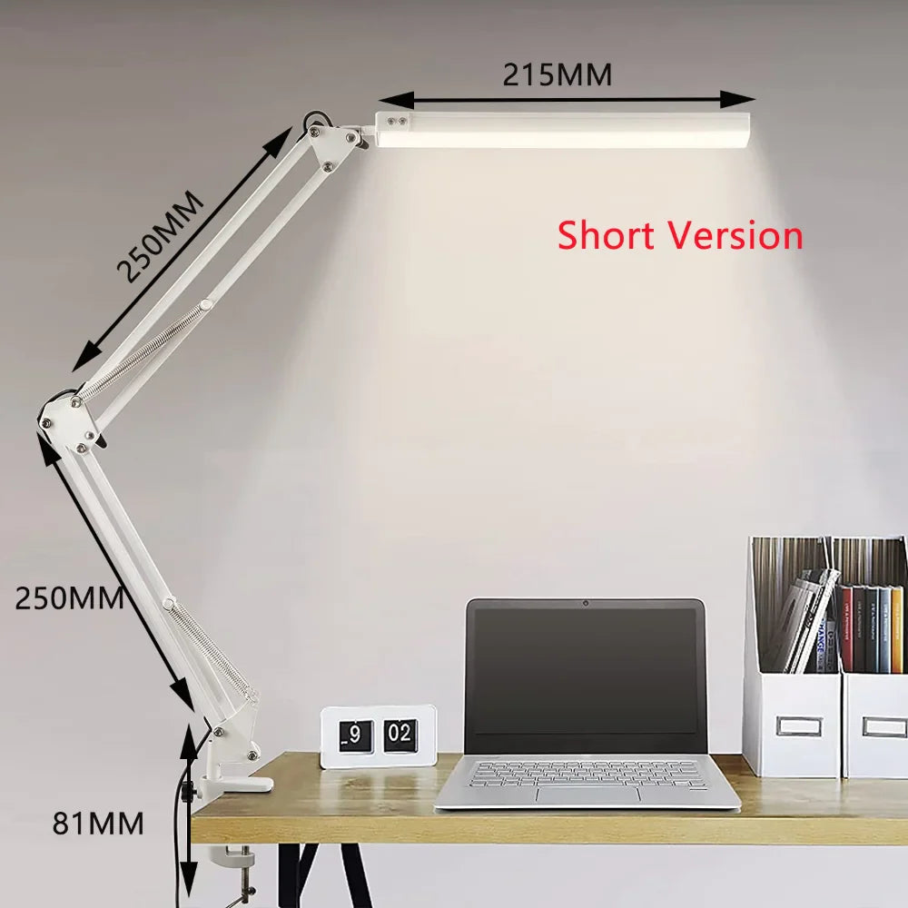 10W LED Desk Lamp with Clamp Swing Arm Eye-Caring Dimmable Desk Light 10 Brightness Levels 3 Modes USB Charging