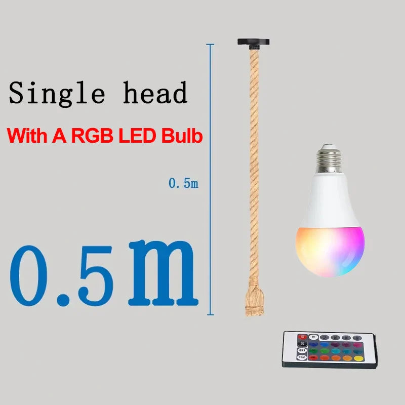 Industrial E27 Vintage Hemp Rope Pendant Lights Attic Personality Indoor Lightings for Loft/Living Room/Bar Pendant Chandelier