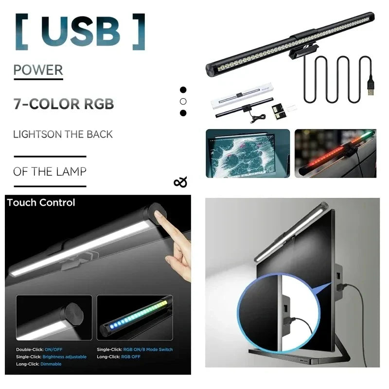RGB Displays Monitor Light Bar Strip Eye Care Lighting Work Game Learning Reading Dimming Table Light Strip RGB Atmosphere Lamp