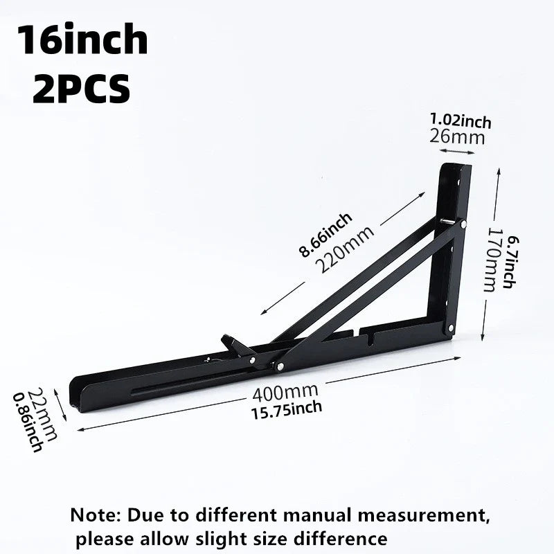2Pcs Triangle Folding Angle Shelf Bracket Heavy Duty Stainless Steel Collapsible Shelf Bracket for Table Work Bench Wall Mounted