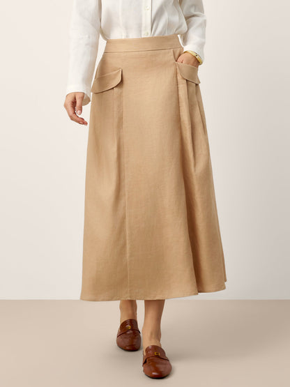 100% Linen Flap Pocket A-Line Skirt IANTHE