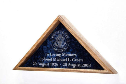 Flag Display Case w/Military Emblem - Includes 3 Lines of Text Personalization with 5'x9.5' flag
