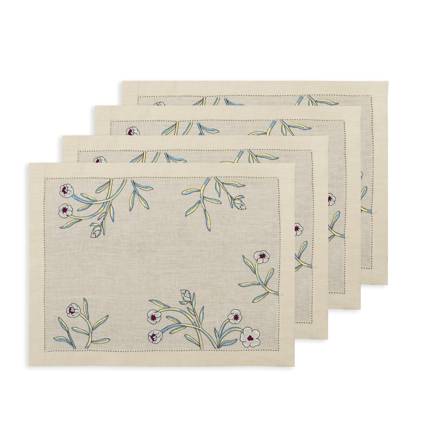 Hand Embroidered Floral Fresco Placemats 14" × 18" (Set of 4)