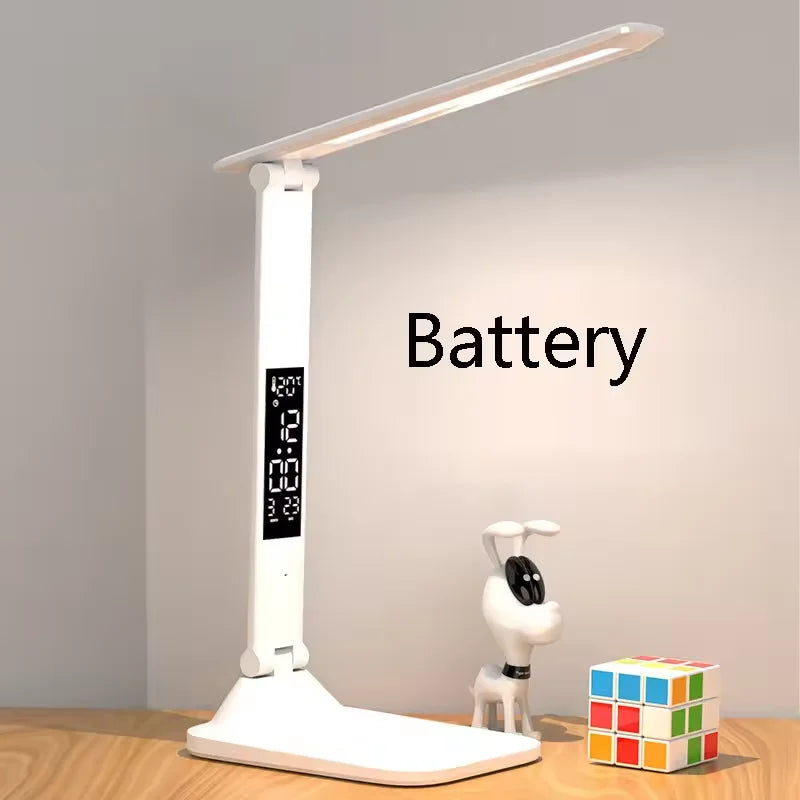 Folding Table Lamp USB Reading Touch Dimmable Eye Protection With Alarm Clock Thermometer LED Desk Lamp USB Charge Night Light
