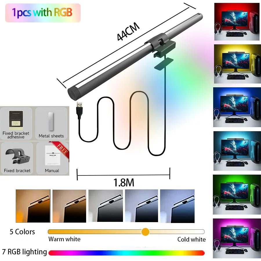 RGB Displays Monitor Light Bar Strip Eye Care Lighting Work Game Learning Reading Dimming Table Light Strip RGB Atmosphere Lamp