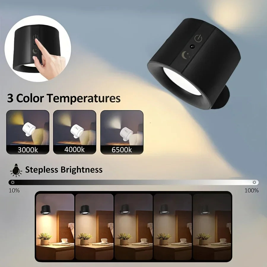 Double Head Magnetic LED Wall Lamp Rechargeable 360° Rotation Wireless Remote Control Spotlight For Bedroom Living Room Decor