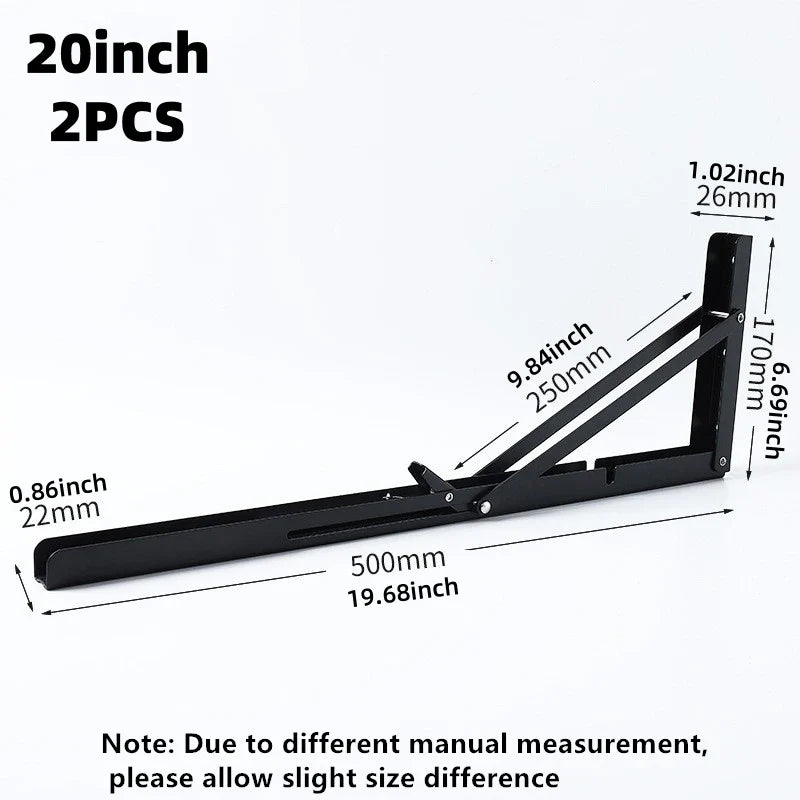 2Pcs Triangle Folding Angle Shelf Bracket Heavy Duty Stainless Steel Collapsible Shelf Bracket for Table Work Bench Wall Mounted