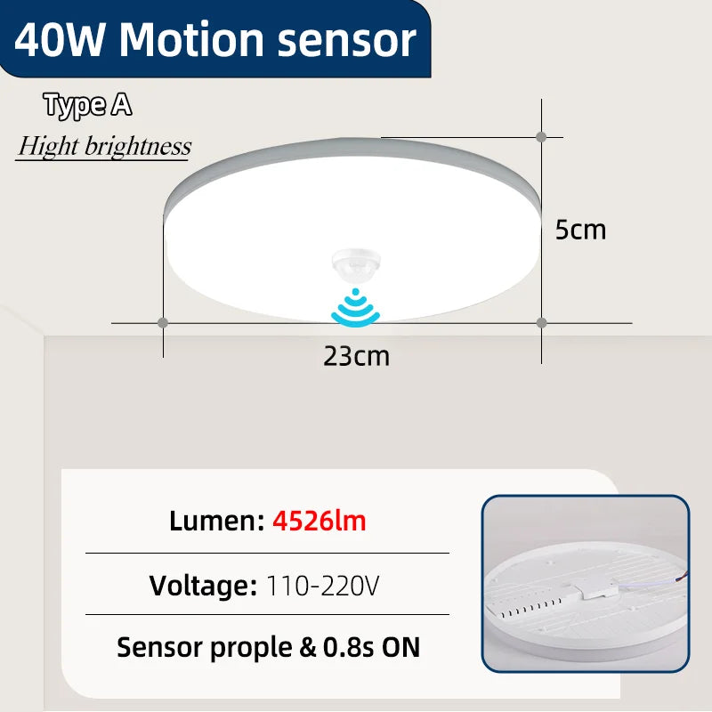 PIR Motion Sensor Ceiling Lamp 15w 20w 30w 40w Motion Detector Modern Ceiling Lighting For Corridor Garage Stair Balcony 220V