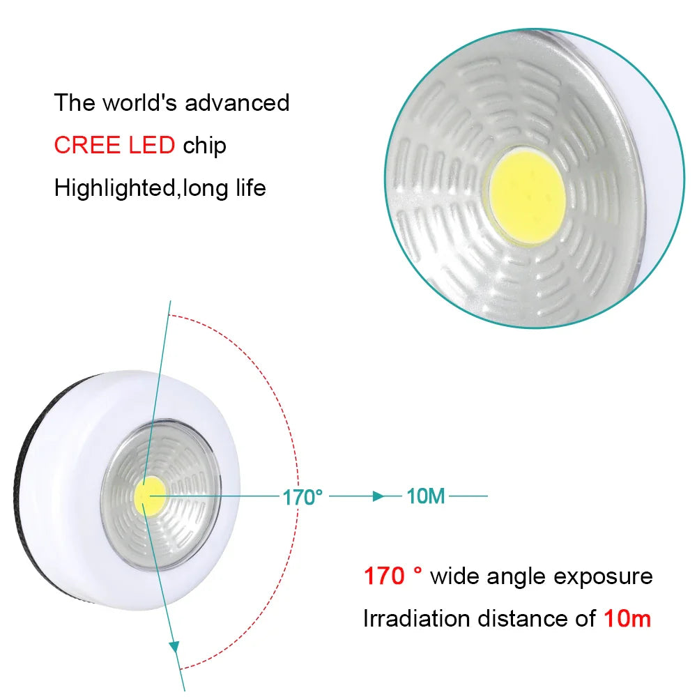 COB LED Under Cabinet Light With Adhesive Sticker Wireless Night Light Home Wall Lamp AAA Battery Powered Wardrobe Closet Lamp