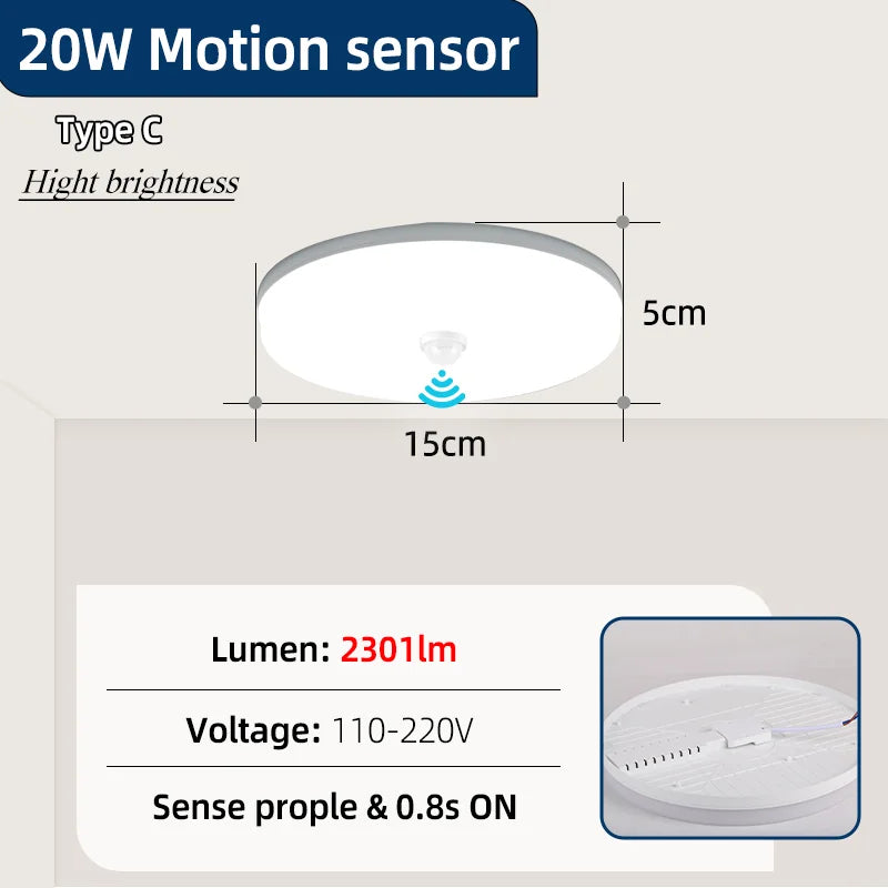 Led Ceiling Lamp With Motion Sensor 40W 30W 20W 18W 15W 12W Led Ceiling Light Fixtures For Entrance Balcony Corridor 110V 220V