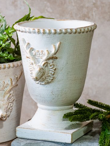 7.7" Gold Washed Cement Deer Planter