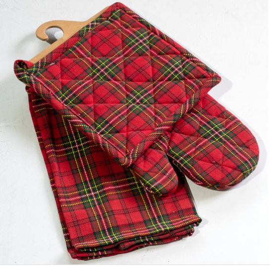 3pc Holiday Plaid Collection, Mitt, Potholder and Towel