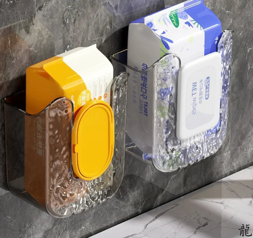 Wall Mounted Wet Wipes Dispenser Self-Adhesive Holder Kitchen Bathroom Tissue Paper Towel Case Box - Home Storage Organizer