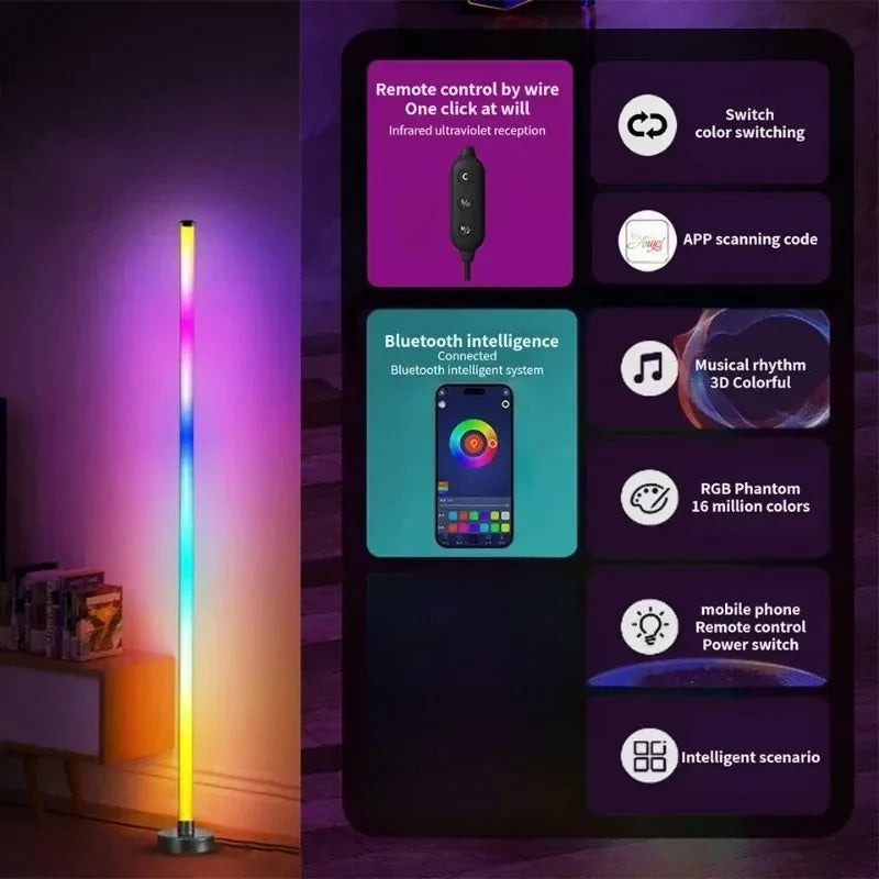 Smart LED Floor Lamp RGB Remote & APP Control Music Sync Corner Lighting Timer Modern Mood Standing Lamp for Living Room Gaming