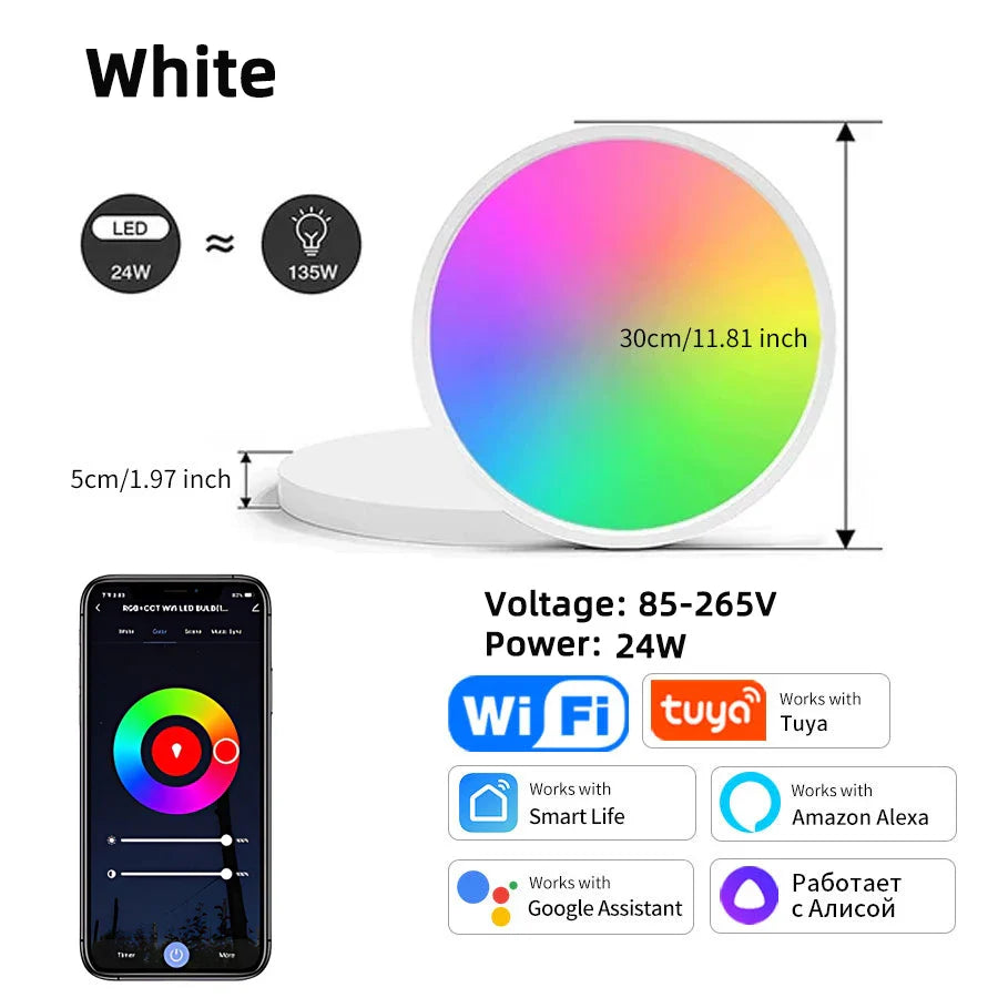 24W Tuya Ceiling Light Wifi Bluetooth AC85-265V RGB WW CW Living room  Decoration LED Lamp Smart life APP with Alexa Google Home