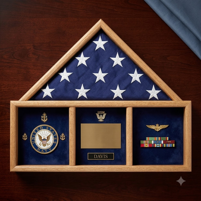 Oak 3 x 5 flag memorial case, Walnut Case