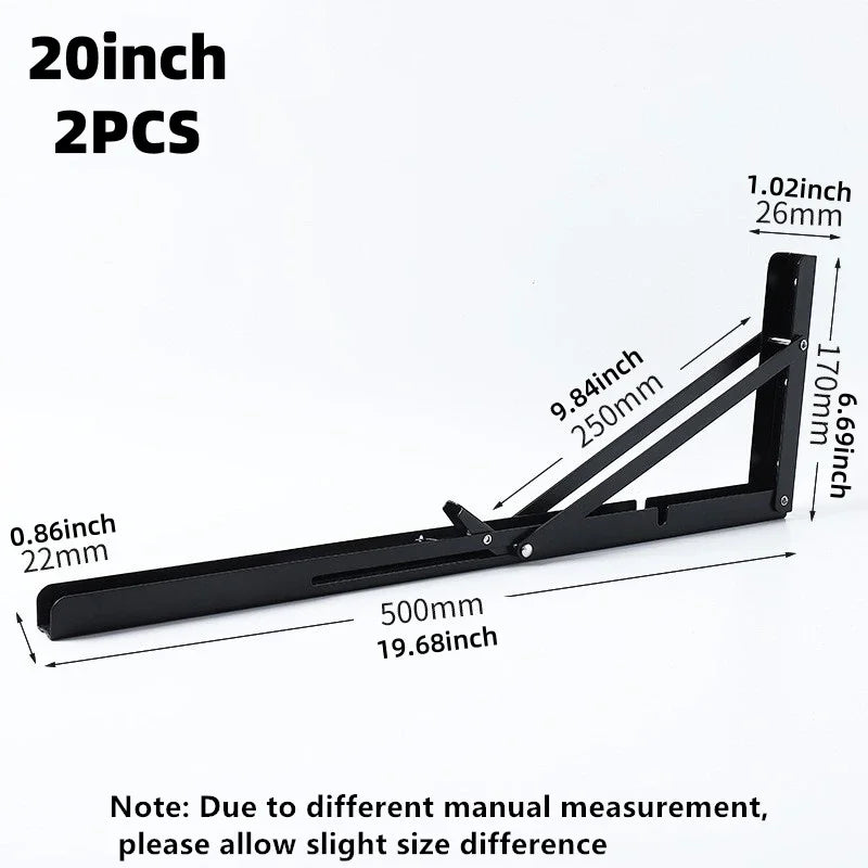 2PCS Heavy Duty Triangle Folding Angle Shelf Bracket Stainless Steel Collapsible Shelf Bracket for Table Work Bench Wall Mounted