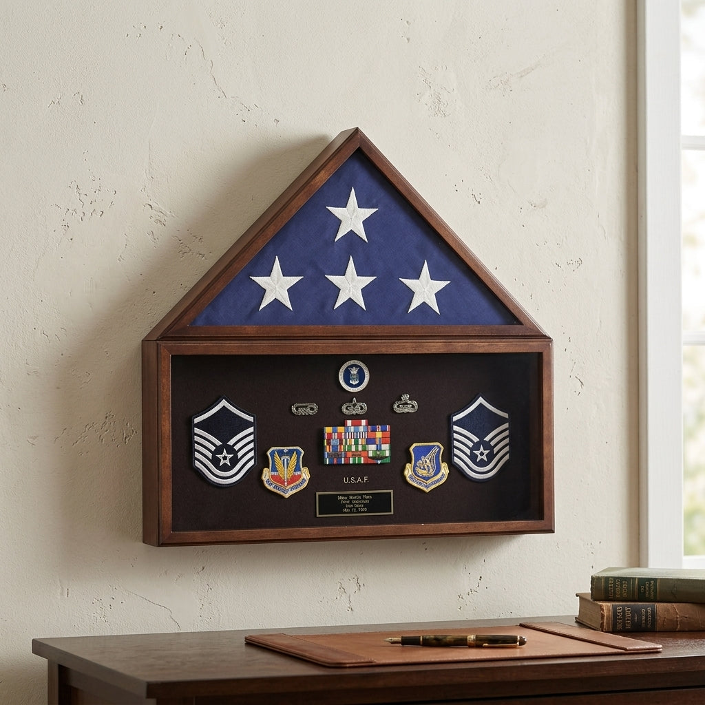 Burial Flag Medal Display case, Flag Document Holder, 4' x 6' flag