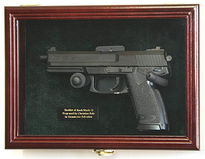 Flag Connections Single Pistol Display Case Wall Mount Solid Hardwood Cabinet Gun Holder, Green Felt Background