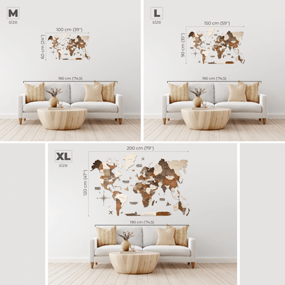 Wall Decor Bundle: 3D Wooden World Map with Flag Pins
