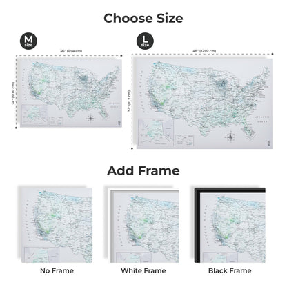 Wooden Canvas USA Map - Sky Blue