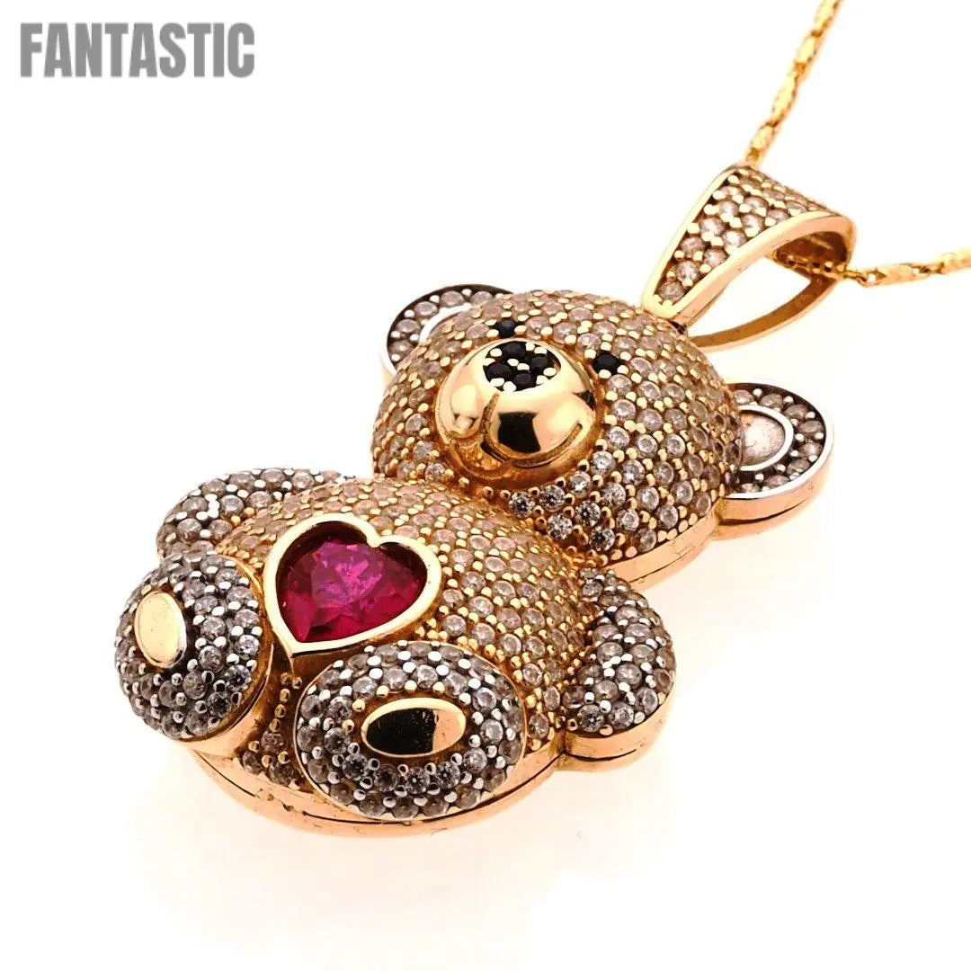 14K Gold CZ Bubble Bear Pendant