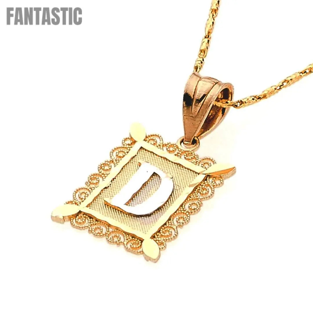 14K Gold Square Initial Letter D Pendant