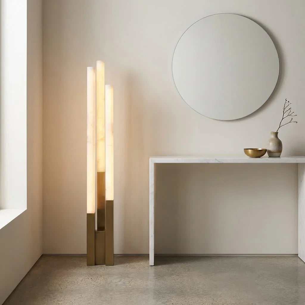 Staggered Natural Alabaster Pillar Floor Lamp