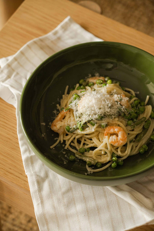 Handmade Porcelain Pasta Bowl. Green