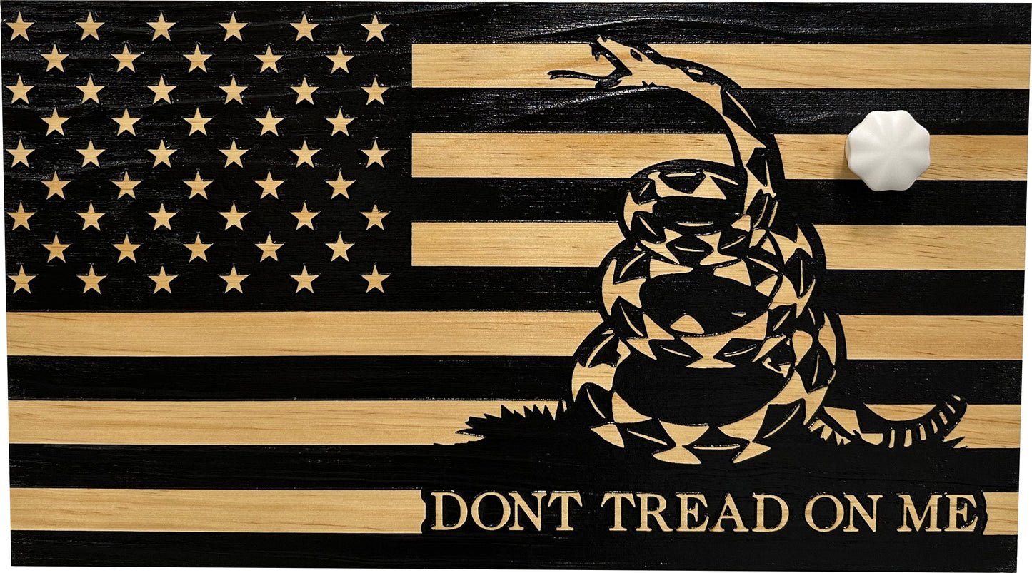 Dont Tread on Me Concealment Shelf - Quick Access Patriotic Hidden Gun Storage with Magnetic Lock - Safe & Secure Gun Concealment Furniture (Stripes)