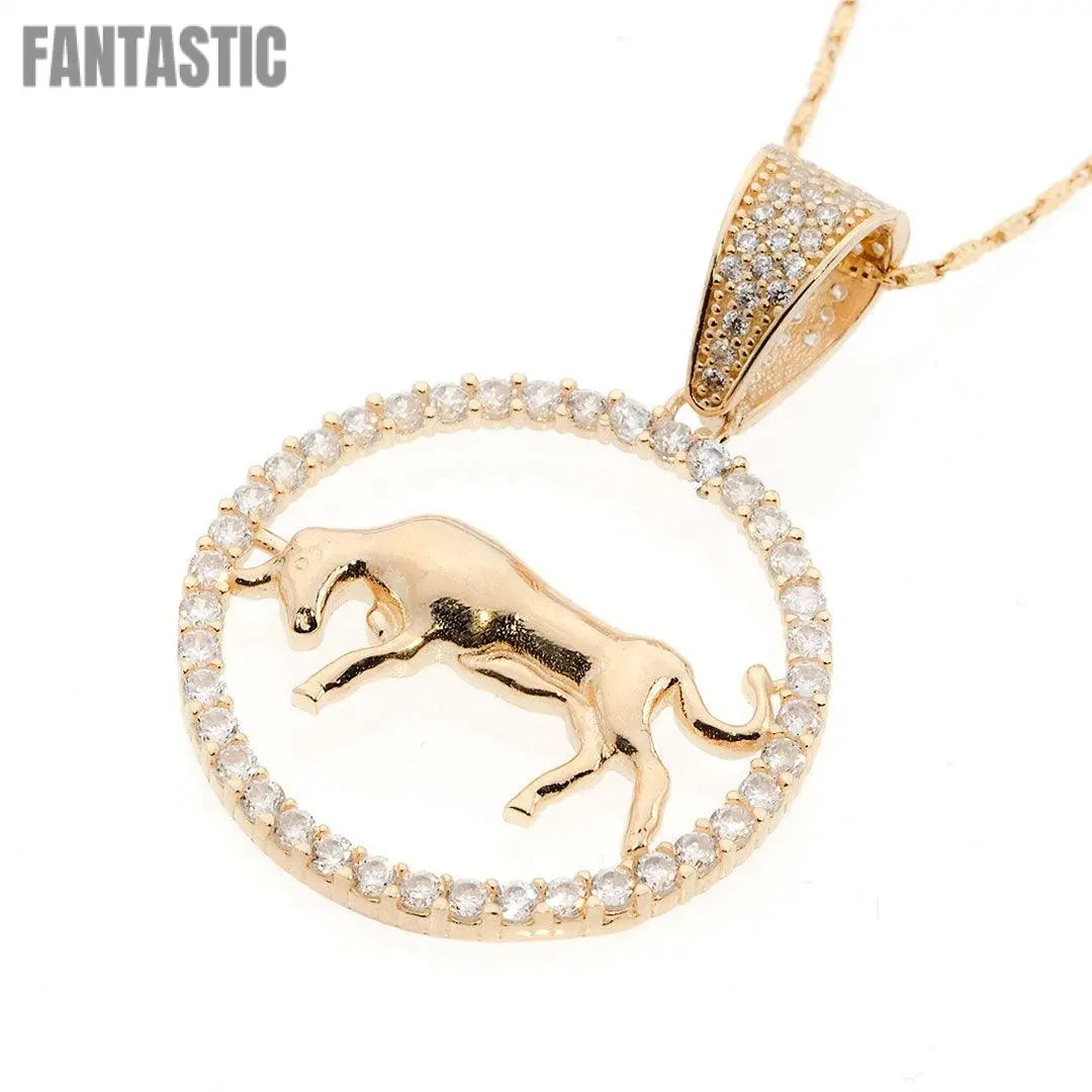 14K Gold CZ Taurus Zodiac Pendant